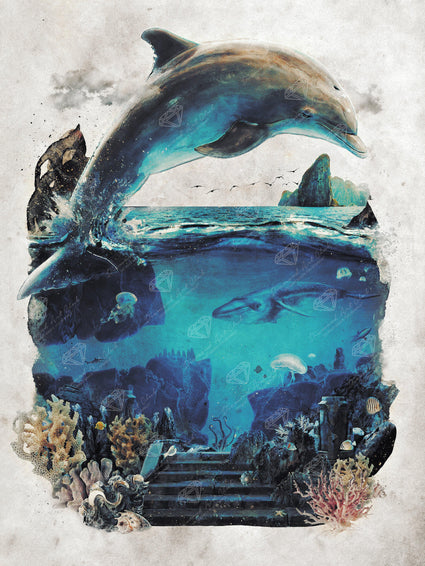 Diamond Painting Ocean Dolphin 27.6" x 37.6" (70cm x 93cm) / Square With 49 Colors Including 6 ABs / 102,213