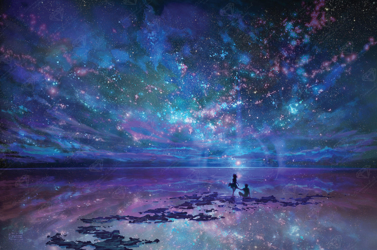 Diamond Painting Ocean, Stars, Sky, and You Round With Aurora Borealis Accents / 14.6" x 22.4" (38cm x 58cm) / 27,068