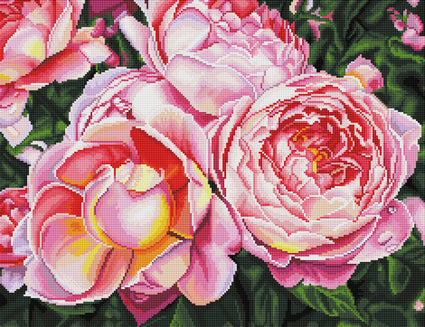 Diamond Painting Pink Roses 26" x 20" (66cm x 51cm) / Round with 42 Colors including 6 ABs / 42,535