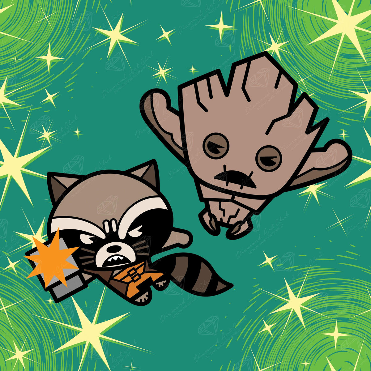 Diamond Painting Rocket™ & Groot™ 13" x 13" (32.8cm x 32.8cm) / Round with 13 Colors including 2 ABs / 13,689