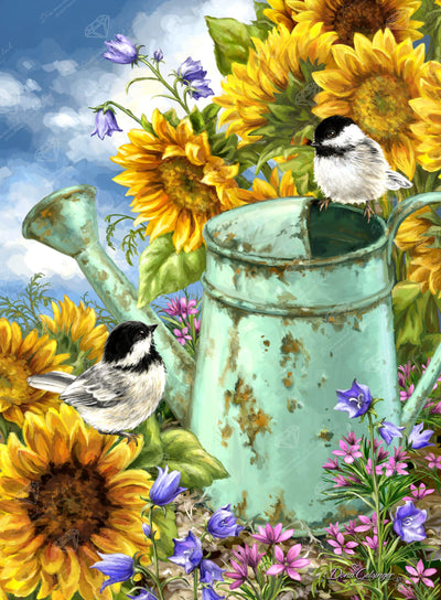 Diamond Painting Sunflower Garden 20" x 27" (50.7cm x 68.9cm) / Round with 52 Colors including 3 ABs and 1 Fairy Dust Diamonds / 44,526