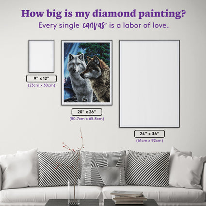 Diamond Painting Together Wolves 20" x 26" (50.7cm x 65.8cm) / Round with 44 Colors including 2 ABs and 1 Iridescent Diamonds and 1 Fairy Dust Diamonds / 42,535