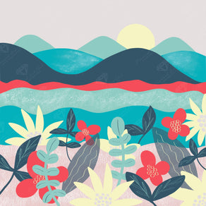 Diamond Painting Tropical Landscape 9" x 9" (22.7cm x 22.7cm) / Round with 13 Colors including 2 ABs / 6,561