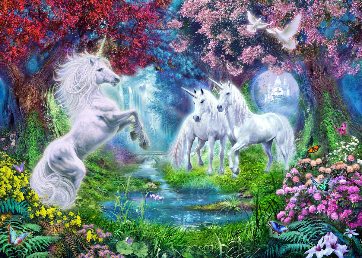 Diamond Painting Unicorn Rendezvous 38.6" x 27.6" (98cm x 70cm) / Square With 65 Colors Including 4 ABs and 1 Fairy Dust Diamonds / 110,433
