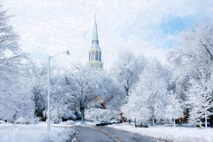 Diamond Painting White Christmas Morning Round With Aurora Borealis Accents / 12.6" x 17.3" (32cm x 44cm) / 12 Colors including 1 AB