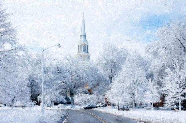 Diamond Painting White Christmas Morning Round With Aurora Borealis Accents / 12.6" x 17.3" (32cm x 44cm) / 12 Colors including 1 AB