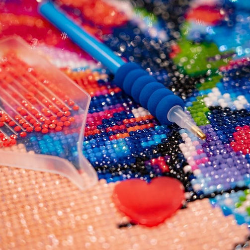 Closeup of a diamond art project