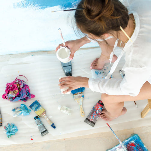 aerial view woman painting