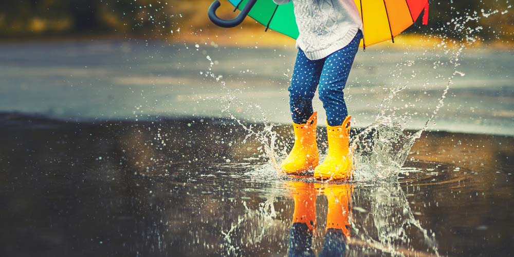 boots splashing into puddle