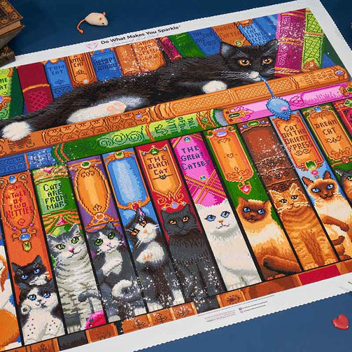 cat bookshelf diamond art