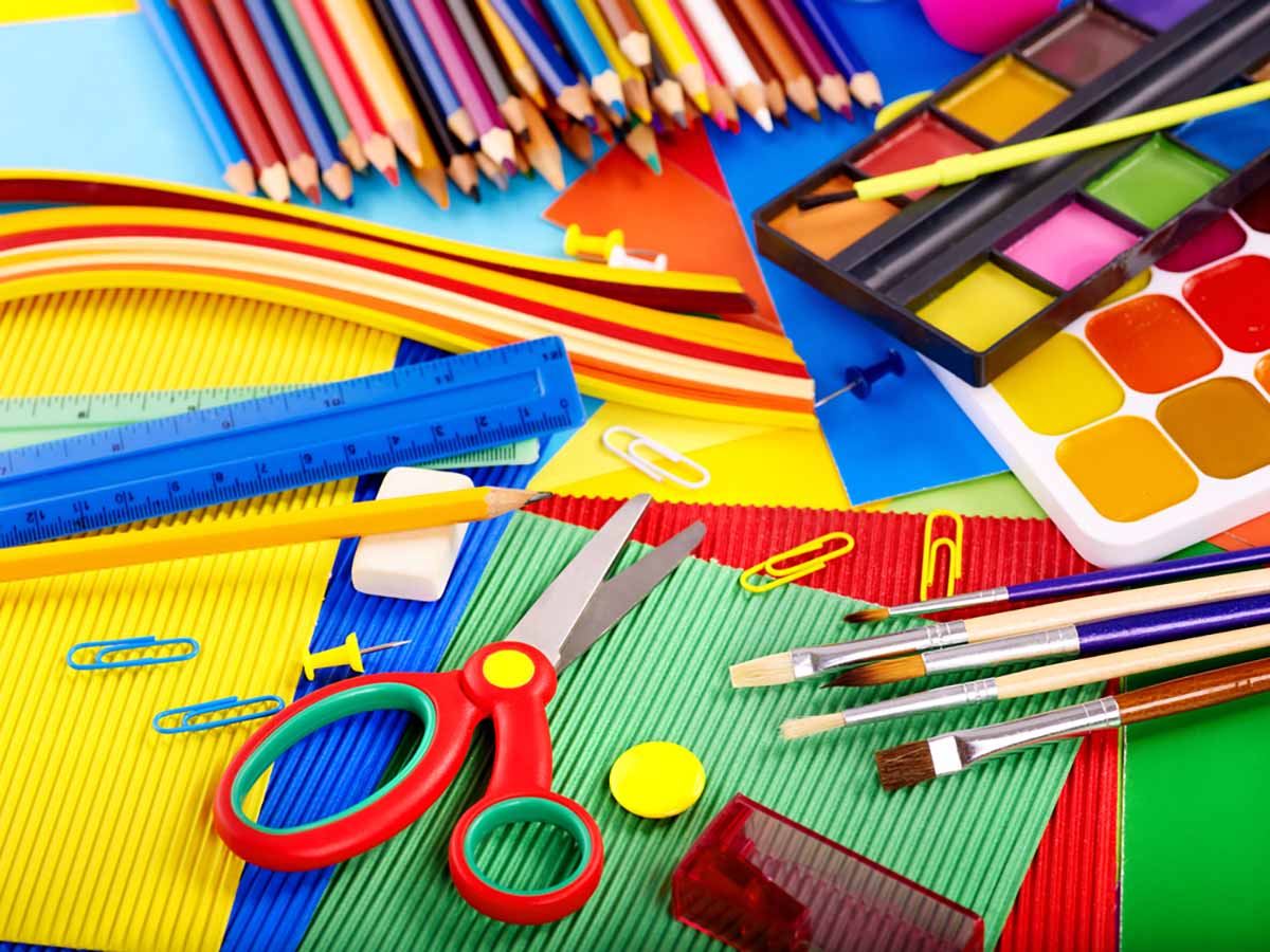 a table with assorted craft materials
