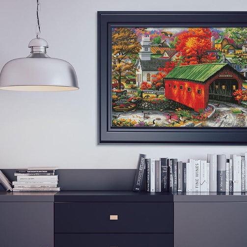 framed diamond art in office