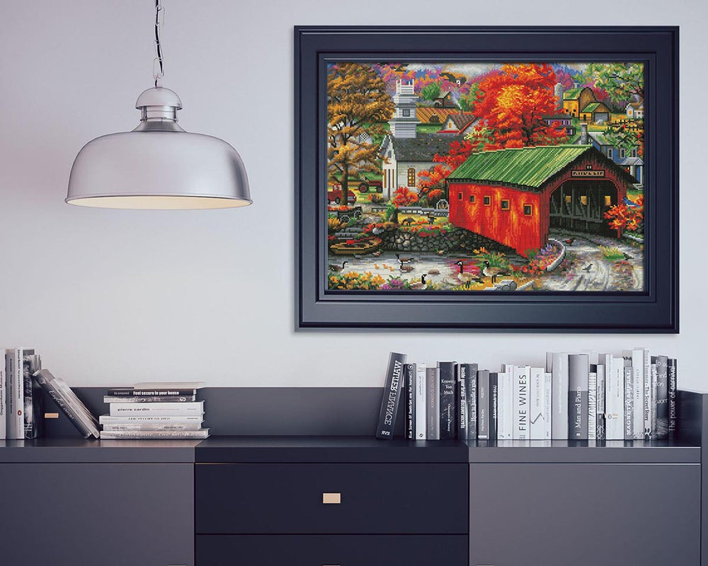 framed diamond art in office