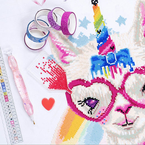 a llama diamond art project in progress