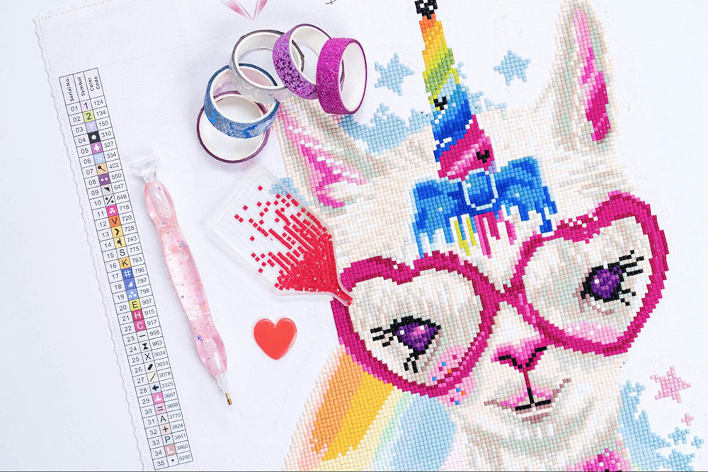 a llama diamond art project in progress