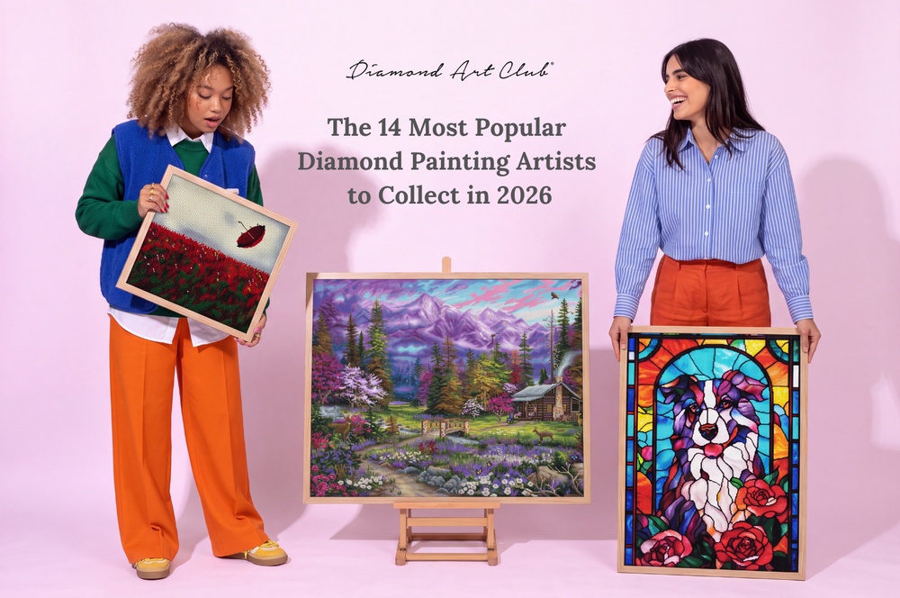 two girls holding unique diamond painting kits
