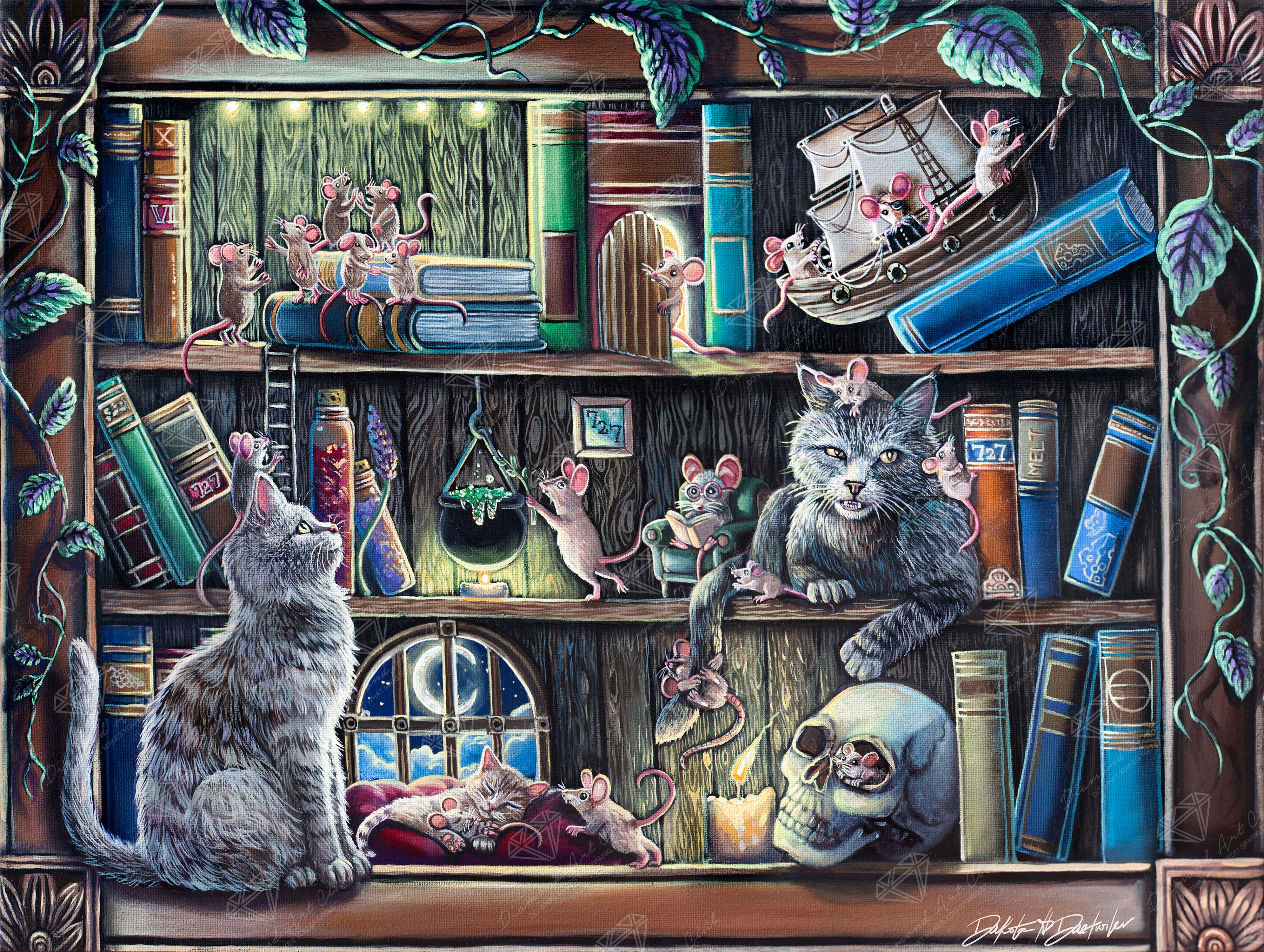 猫とネズミの図書館 ダイヤモンドアートキット – Diamond Art Club