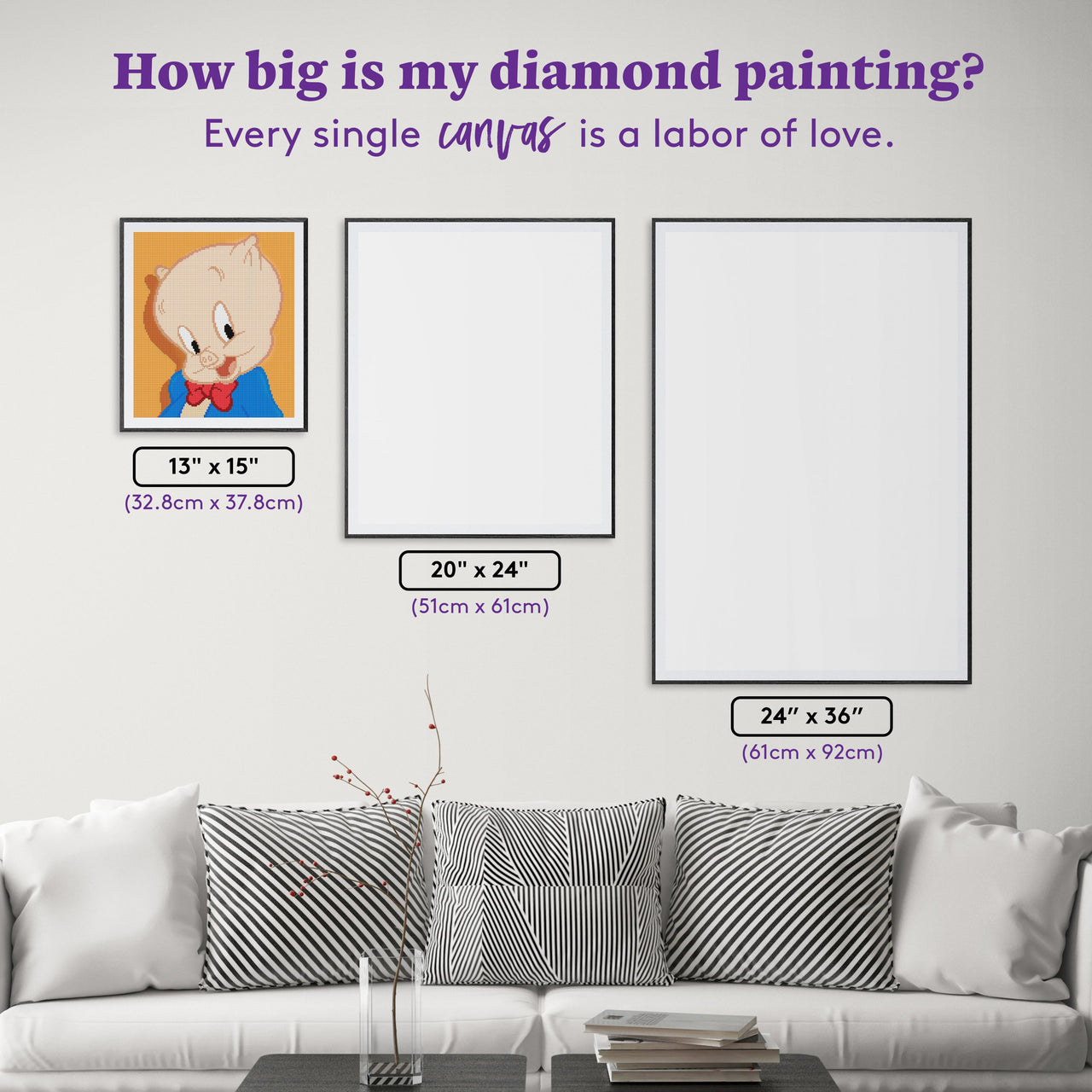 Diamond Painting Porky Pig™ 13" x 15" (32.8cm x 37.8cm) / Round With 12 Colors Including 1 Fairy Dust Diamonds / 15,795