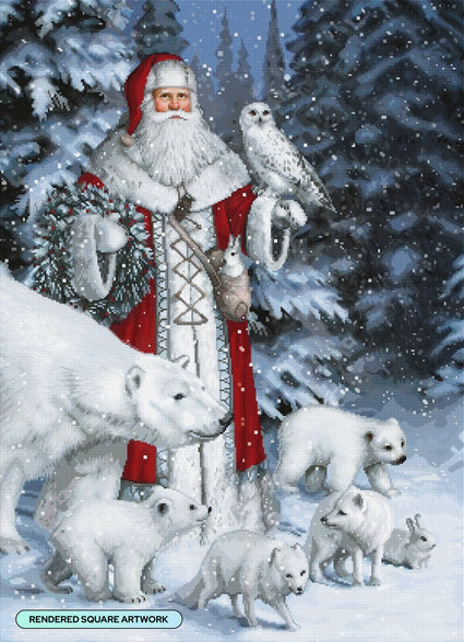 Red Arctic Santa with Polar Bears, Foxes, Owl