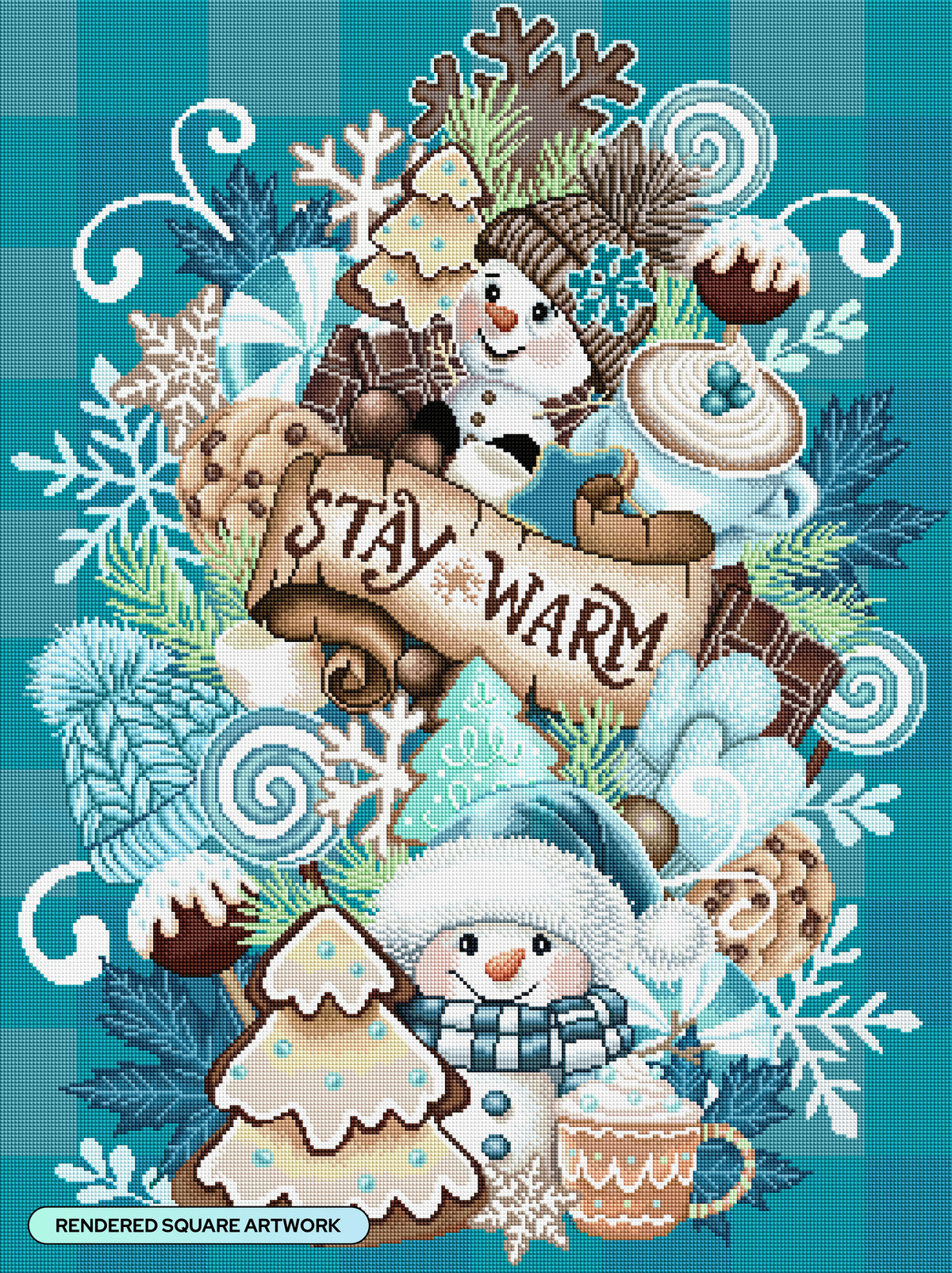 Diamond Painting Sweet Snowman Stack 25.6" x 34.3" (65cm x 86.9cm) / Square with 74 Colors including 2 ABs and 1 Iridescent Diamond and 1 Special Diamond and 4 Fairy Dust Diamonds / 91,089