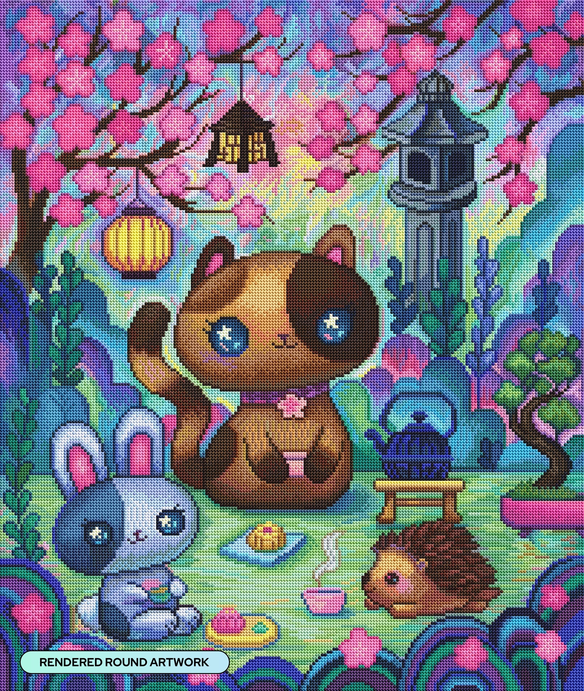 Diamond Painting Tea Party 22" x 26" (55.6cm x 66cm) / Round with 82 Colors including 2 ABs and 4 Fairy Dust Diamonds / 48,480