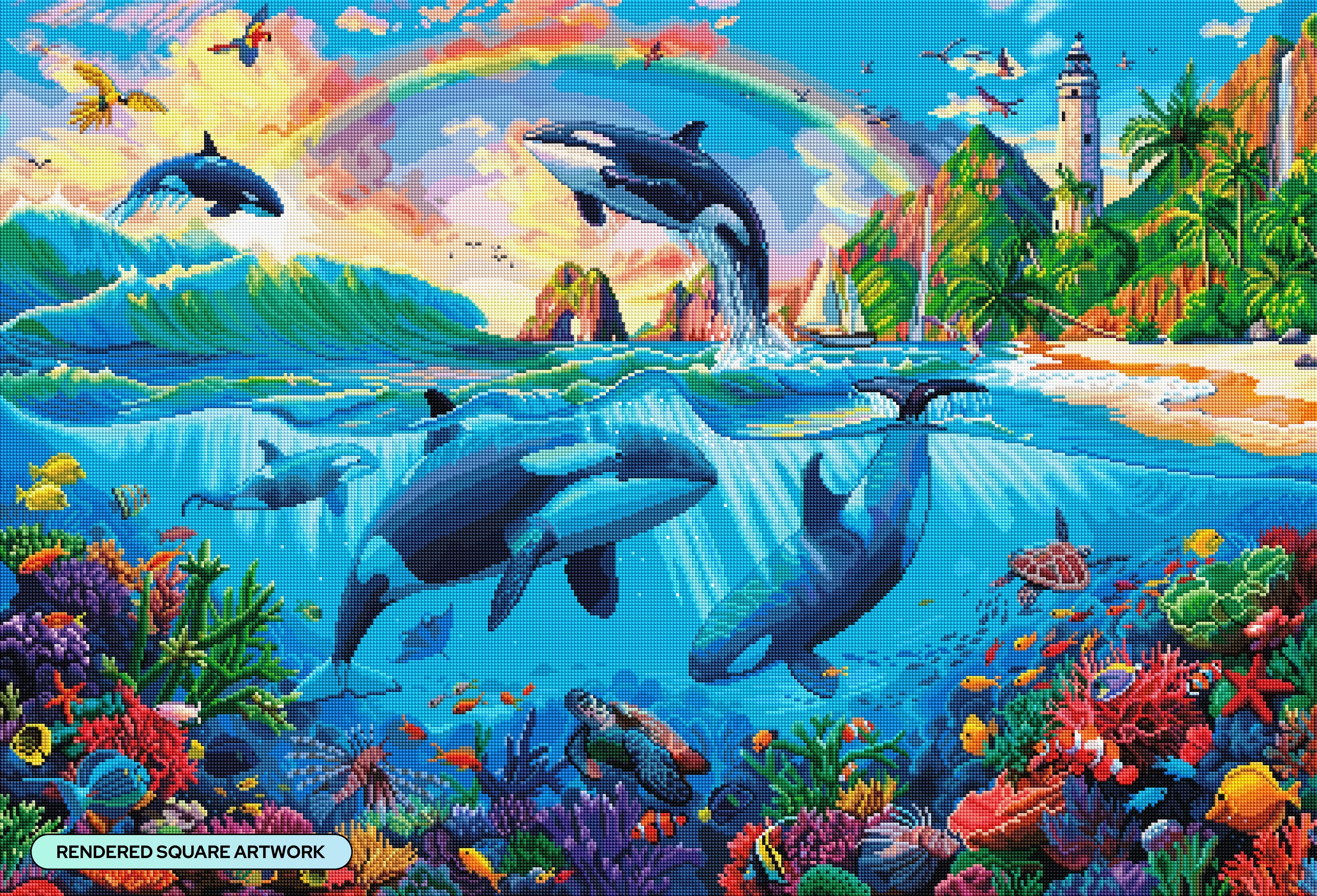 海の中のクジラたち ダイヤモンドペインティングキット – Diamond Art Club