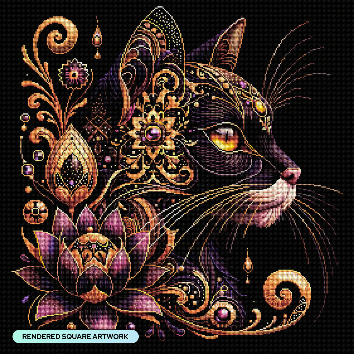Diamond Painting A Cat Named Lotus 27.6" x 27.6" (69.9cm x 69.9cm) / Square with 79 Colors including 1 AB and 1 Iridescent Diamond and 3 Fairy Dust Diamonds / 78,961