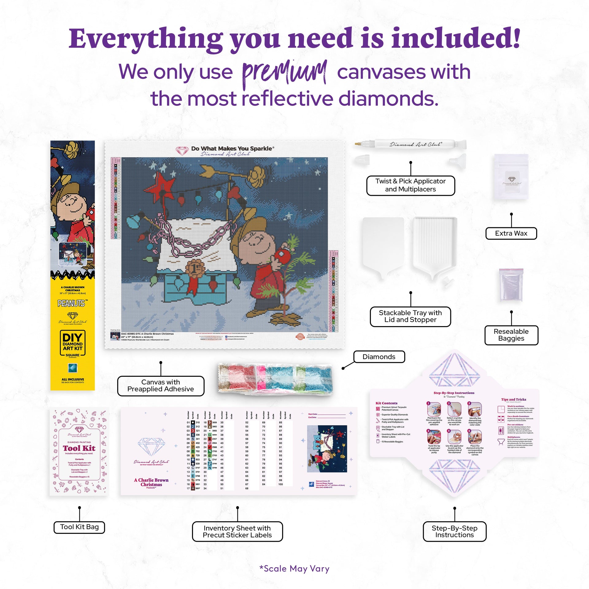 Diamond Painting A Charlie Brown Christmas 20" x 17" (50.8cm x 42.8cm) / Square With 29 Colors including 1 AB and 8 Fairy Dust Diamonds / 35,088