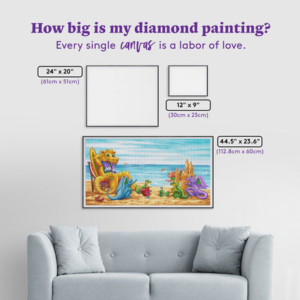 Diamond Painting A Day at the Beach 44.5" x 23.6" (112.8cm x 60cm) / Square with 82 Colors including 2 ABs and 4 Fairy Dust Diamonds / 109,173