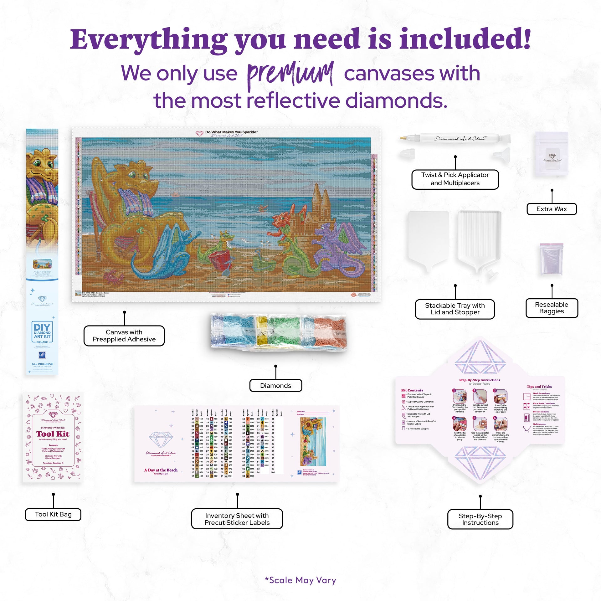 Diamond Painting A Day at the Beach 44.5" x 23.6" (112.8cm x 60cm) / Square with 82 Colors including 2 ABs and 4 Fairy Dust Diamonds / 109,173