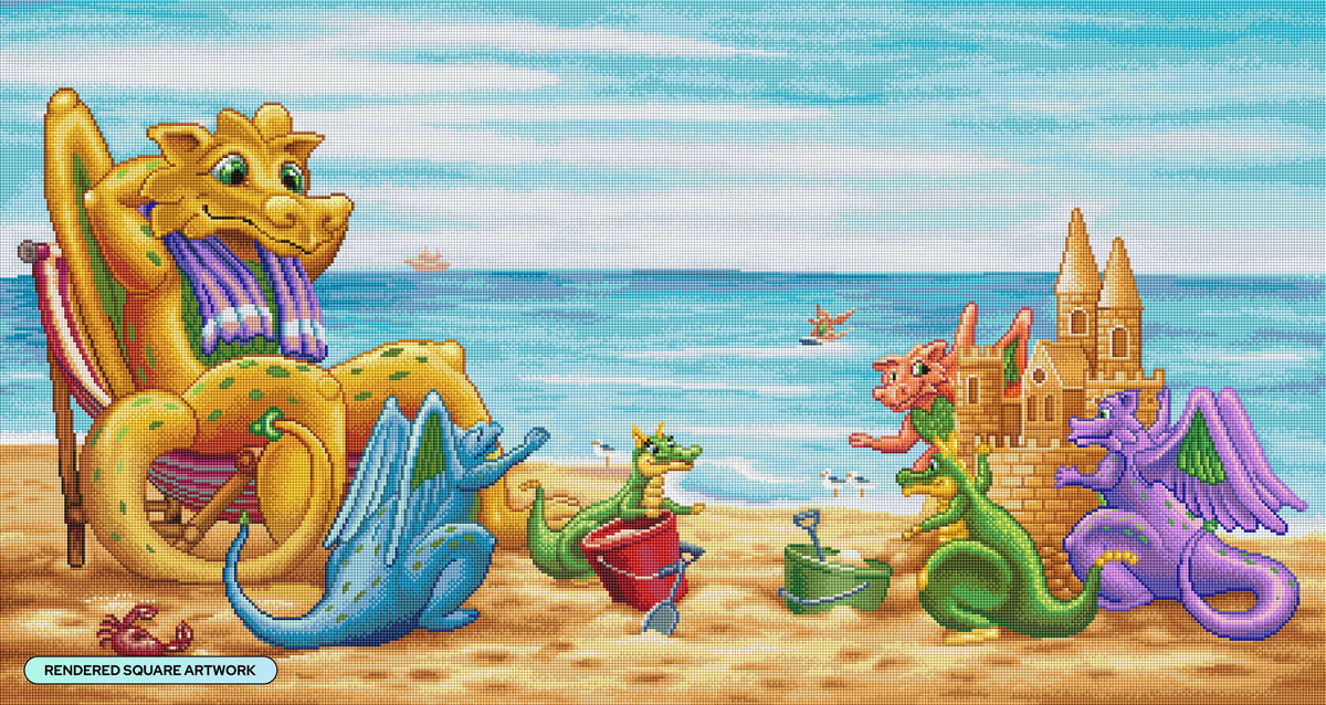 Diamond Painting A Day at the Beach 44.5" x 23.6" (112.8cm x 60cm) / Square with 82 Colors including 2 ABs and 4 Fairy Dust Diamonds / 109,173