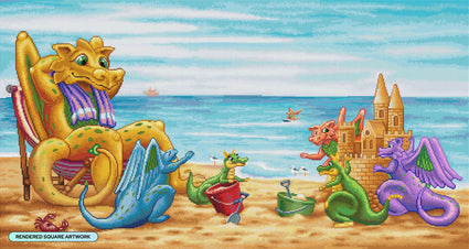 Diamond Painting A Day at the Beach 44.5" x 23.6" (112.8cm x 60cm) / Square with 82 Colors including 2 ABs and 4 Fairy Dust Diamonds / 109,173