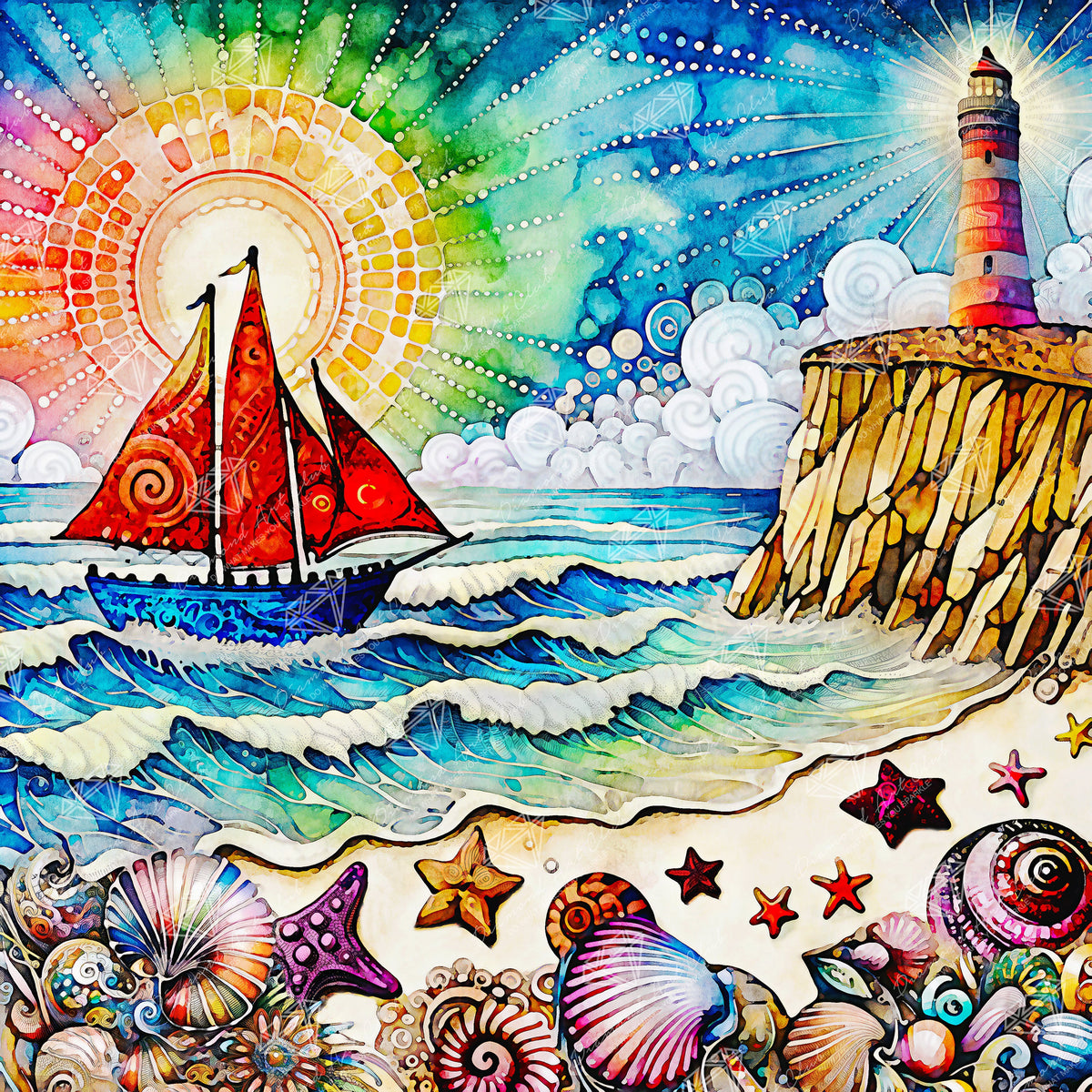 Diamond Painting A Fine Day for Sailing 25.6" x 25.6" (65cm x 65cm) / Square with 57 Colors including 4 ABs and 4 Fairy Dust Diamonds / 68,121