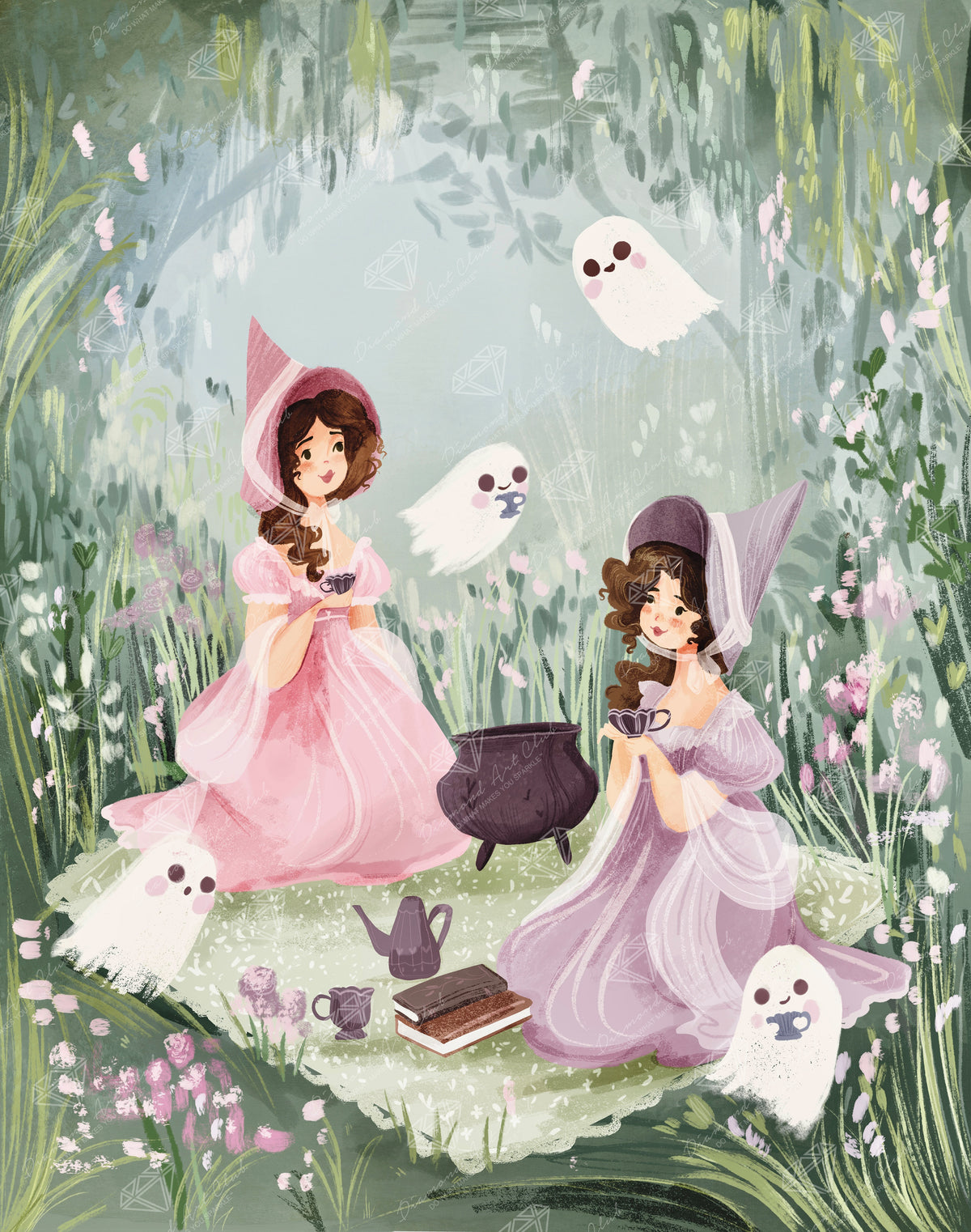 Diamond Painting A Ghostie Tea Party 22" x 28" (55.8cm x 70.7cm) / Square with 46 Colors including 1 AB and 4 Fairy Dust Diamonds / 63,616