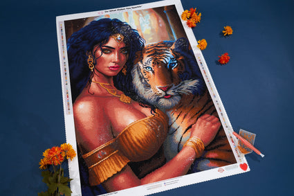 Diamond Painting A Goddess and Her Tiger 22" x 33" (55.8cm x 83.7cm) / Square with 78 Colors including 3 ABs and 3 Fairy Dust Diamonds / 70,205