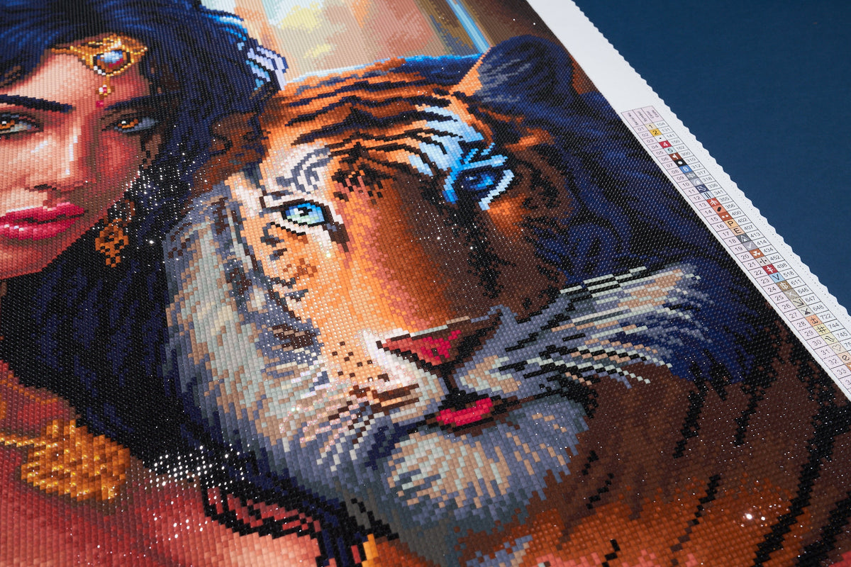 Diamond Painting A Goddess and Her Tiger 22" x 33" (55.8cm x 83.7cm) / Square with 78 Colors including 3 ABs and 3 Fairy Dust Diamonds / 70,205