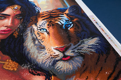 Diamond Painting A Goddess and Her Tiger 22" x 33" (55.8cm x 83.7cm) / Square with 78 Colors including 3 ABs and 3 Fairy Dust Diamonds / 70,205