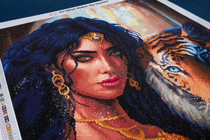 Diamond Painting A Goddess and Her Tiger 22" x 33" (55.8cm x 83.7cm) / Square with 78 Colors including 3 ABs and 3 Fairy Dust Diamonds / 70,205