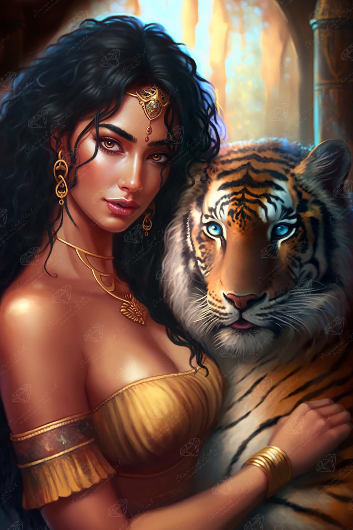 Diamond Painting A Goddess and Her Tiger 22" x 33" (55.8cm x 83.7cm) / Square with 78 Colors including 3 ABs and 3 Fairy Dust Diamonds / 70,205