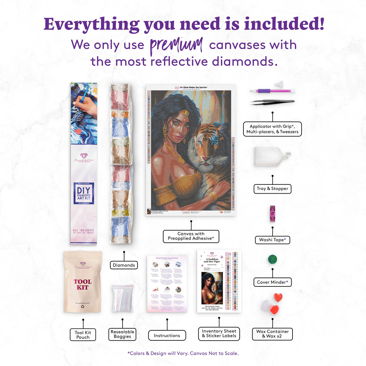 Diamond Painting A Goddess and Her Tiger 22" x 33" (55.8cm x 83.7cm) / Square with 78 Colors including 3 ABs and 3 Fairy Dust Diamonds / 70,205