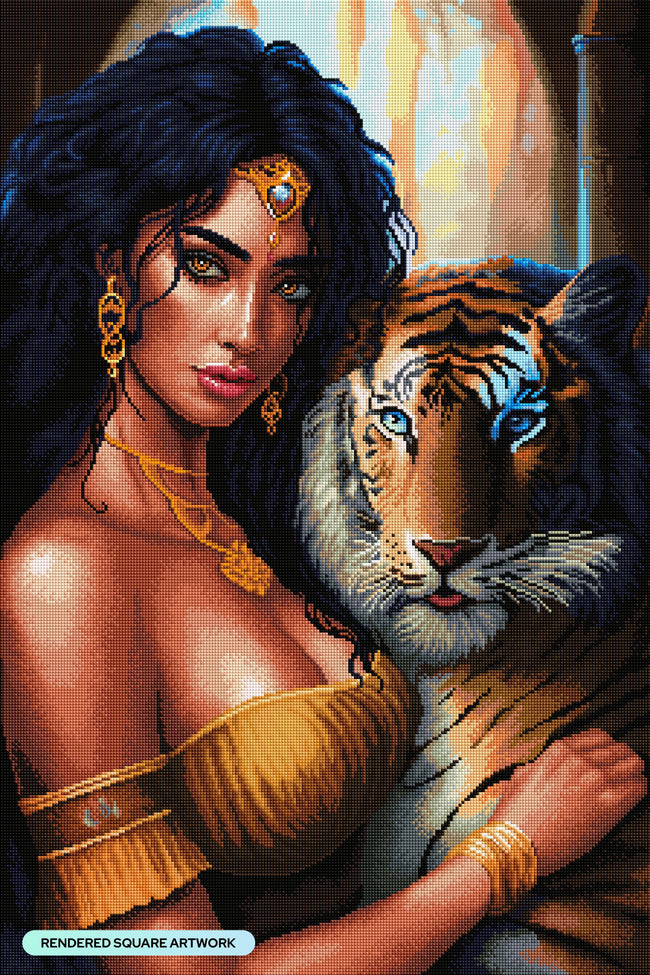 Diamond Painting A Goddess and Her Tiger 22" x 33" (55.8cm x 83.7cm) / Square with 78 Colors including 3 ABs and 3 Fairy Dust Diamonds / 70,205