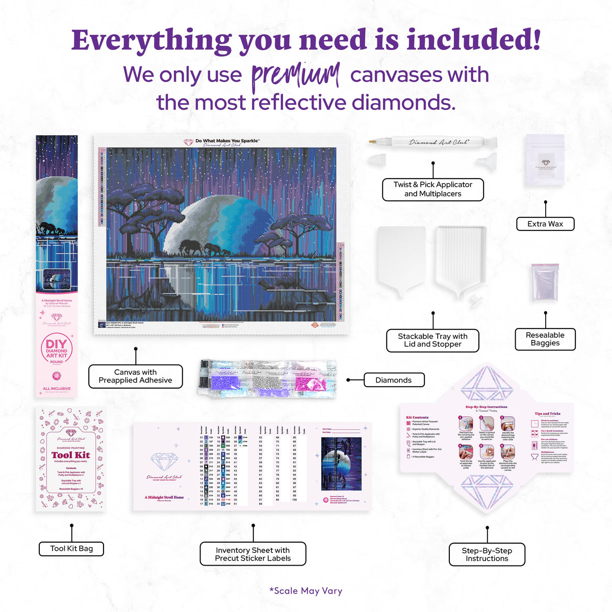 Diamond Painting A Midnight Stroll Home 29" x 22" (73.7cm x 55.6cm) / Round with 37 Colors including 1 AB and 1 Special Diamond and 4 Fairy Dust Diamonds / 54,136