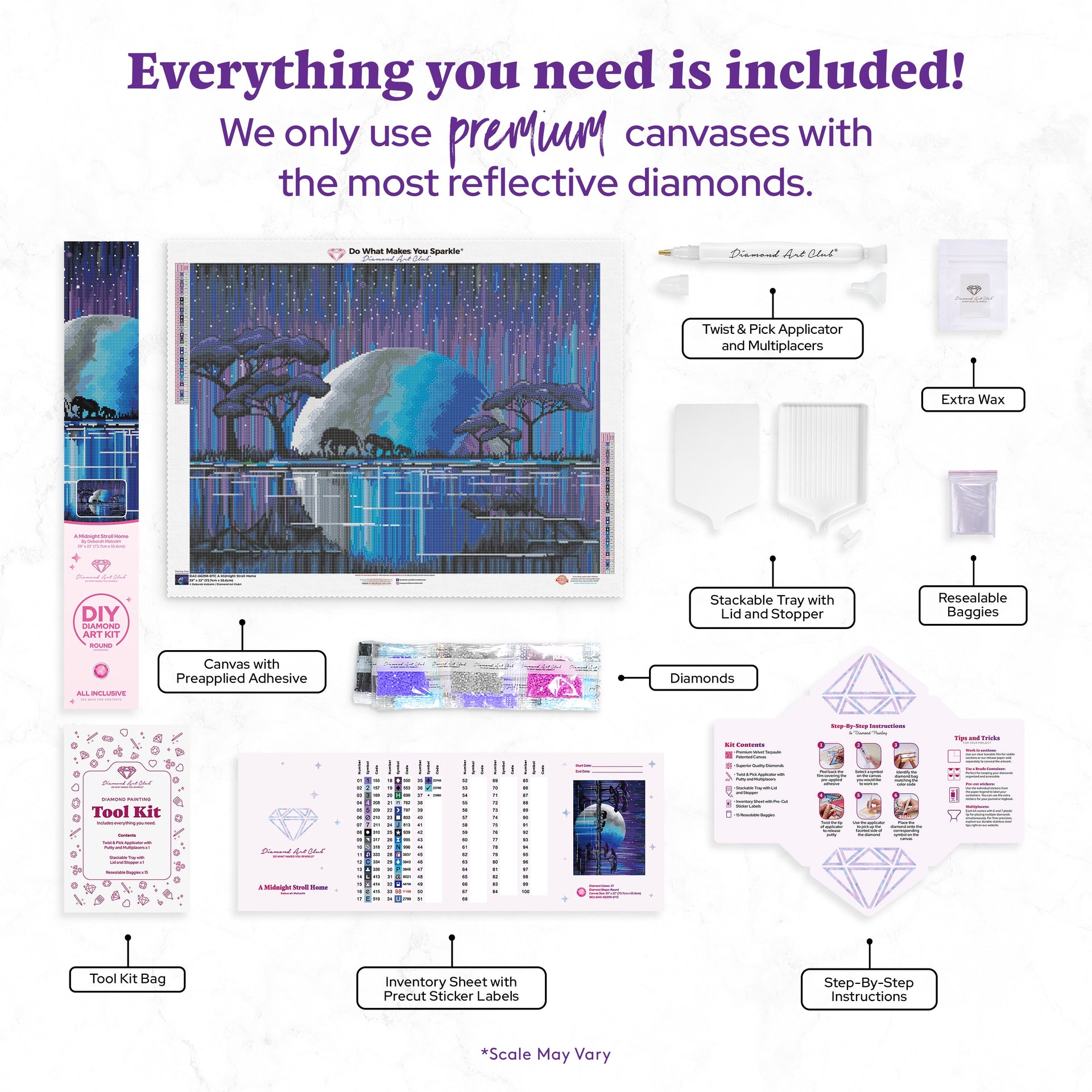 Diamond Painting A Midnight Stroll Home 29" x 22" (73.7cm x 55.6cm) / Round with 37 Colors including 1 AB and 1 Special Diamond and 4 Fairy Dust Diamonds / 54,136