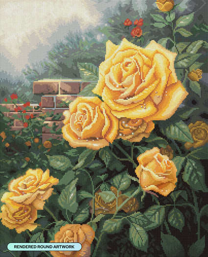 Diamond Painting A Perfect Yellow Rose 22" x 27" (55.6cm x 68.8cm) / Round With 63 Colors Including 2 ABs and 2 Fairy Dust Diamonds / 50,500