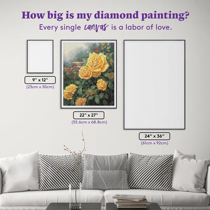 Diamond Painting A Perfect Yellow Rose 22" x 27" (55.6cm x 68.8cm) / Round With 63 Colors Including 2 ABs and 2 Fairy Dust Diamonds / 50,500