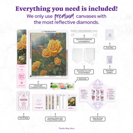 Diamond Painting A Perfect Yellow Rose 22" x 27" (55.6cm x 68.8cm) / Round With 63 Colors Including 2 ABs and 2 Fairy Dust Diamonds / 50,500
