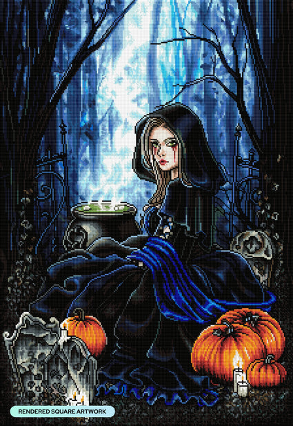 Diamond Painting A Samhain Night 22" x 32" (55.8cm x 81cm) / Square with 50 Colors including 4 ABs and 1 Fairy Dust Diamonds and 1 Iridescent Diamonds / 72,800