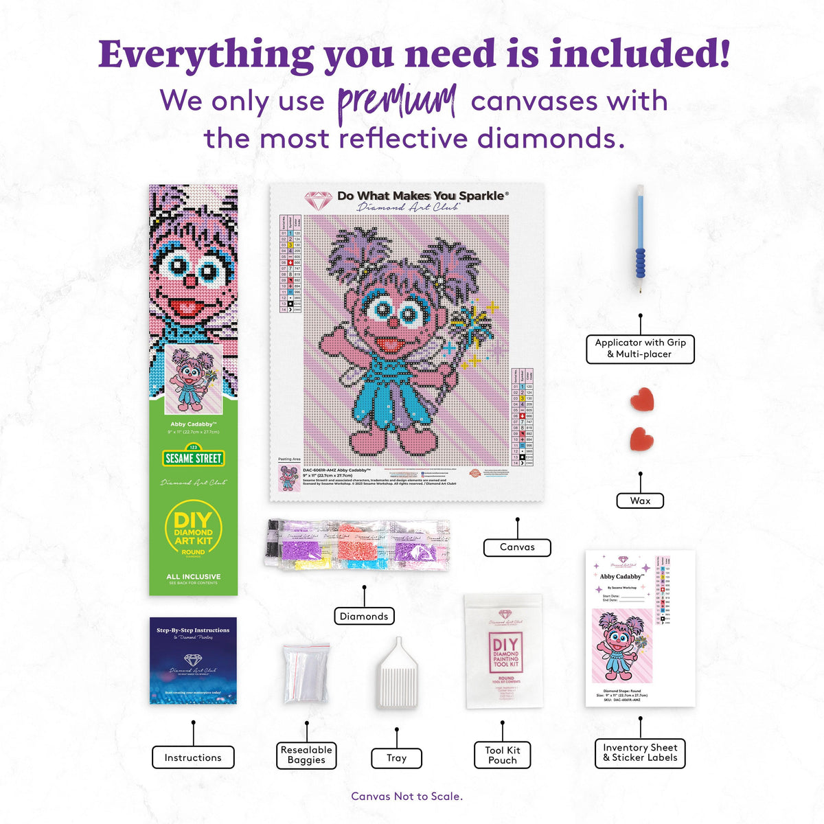 Diamond Painting Abby Cadabby™ 9" x 11" (22.7cm x 27.7cm) / Round with 14 Colors including 3 AB Diamonds and 1 Glow in the Dark Diamonds and 1 Fairy Dust Diamonds / 8,019