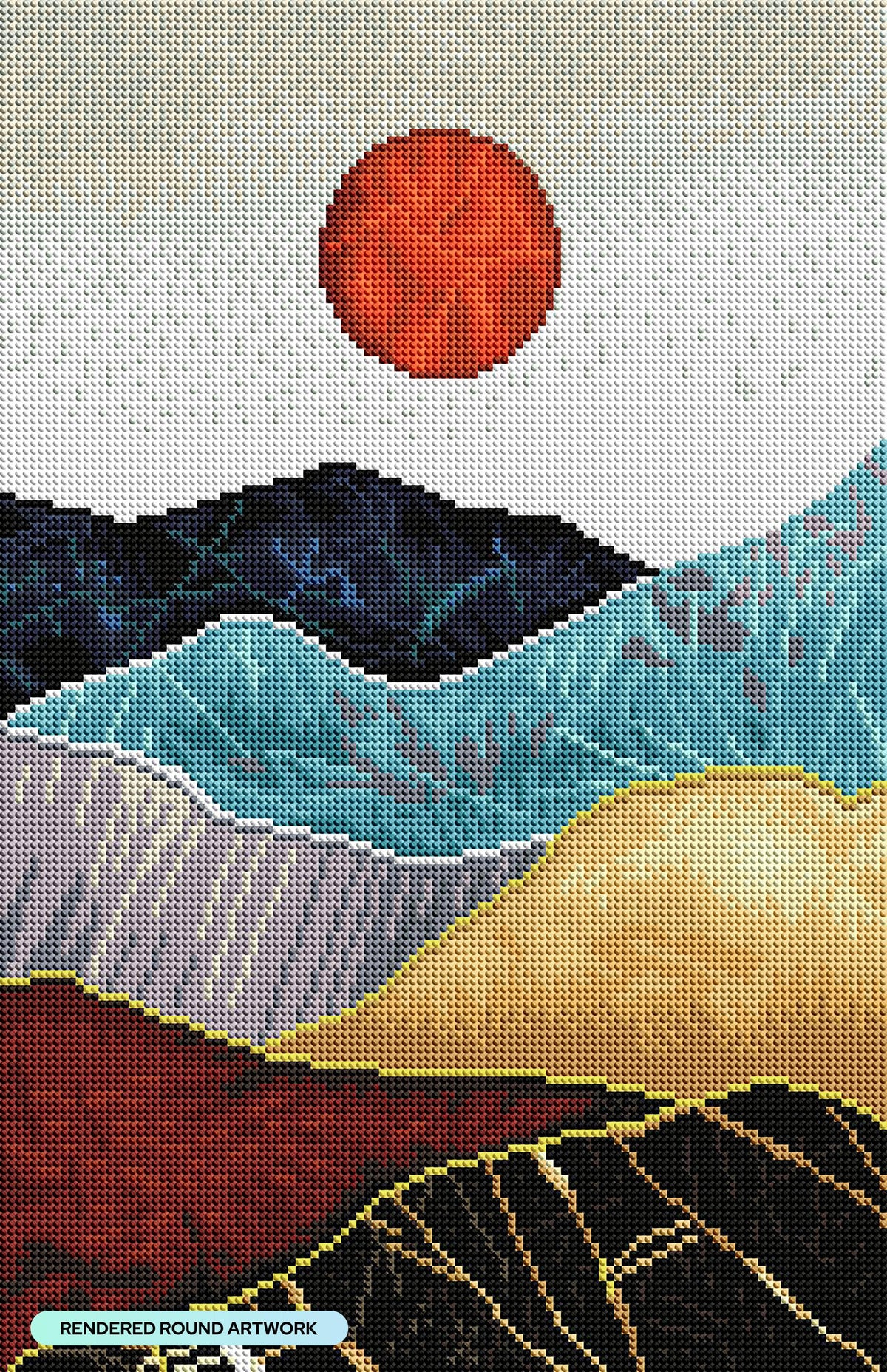 Diamond Painting Abstract Mountains & Sun-AMZ 13" x 20" (32.8cm x 50.7cm) / Round with 34 Colors including 1 ABs and 1 Fairy Dust Diamonds and 1 Electro Diamonds / 21,177