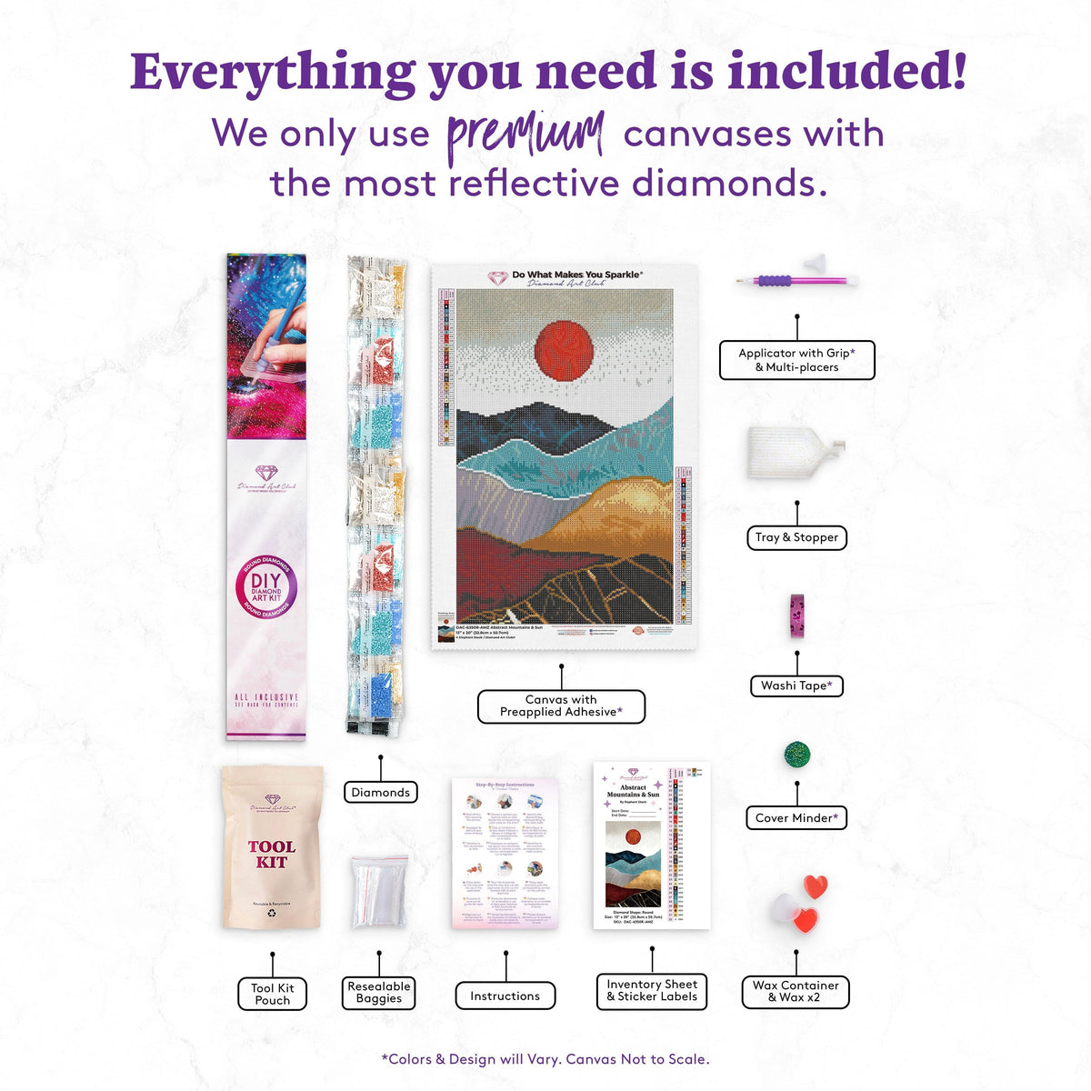 Diamond Painting Abstract Mountains & Sun-AMZ 13" x 20" (32.8cm x 50.7cm) / Round with 34 Colors including 1 ABs and 1 Fairy Dust Diamonds and 1 Electro Diamonds / 21,177